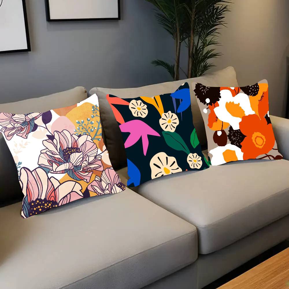 Colorful Flowers Pillow Case Fashion Square Pillowcase Bedroom Sofa Room Ins Decoration Leisure