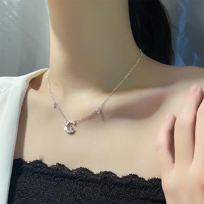 Bunny Necklace On The Moon Creative Sweet Cool Girl With Zircon Stars Zodiac Rabbit Pendant Guochao Sweater Chain