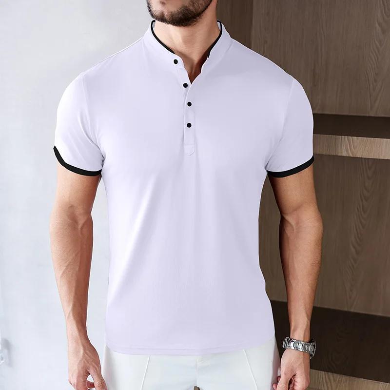 Men's Casual Fashion Solid Color Short Sleeve Stand up Collar T-shirt 2026 Summer Versatile Comfortable Top