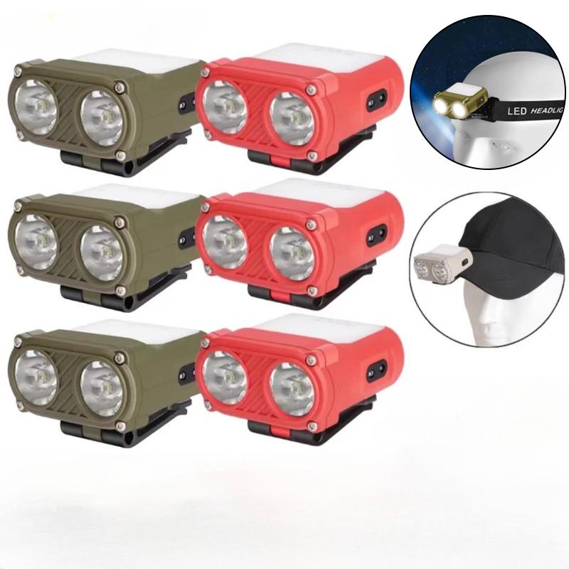1200MAH Dual Beam Hat Clip Cap Light Mini LED Headlamp Sensor Headlight USB Rechargeable Adjustable Angle Camping Headlamp Work Lights