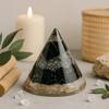Cône Orgonite Avec Sélénite Tourmaline Noire Cuivre 90mm