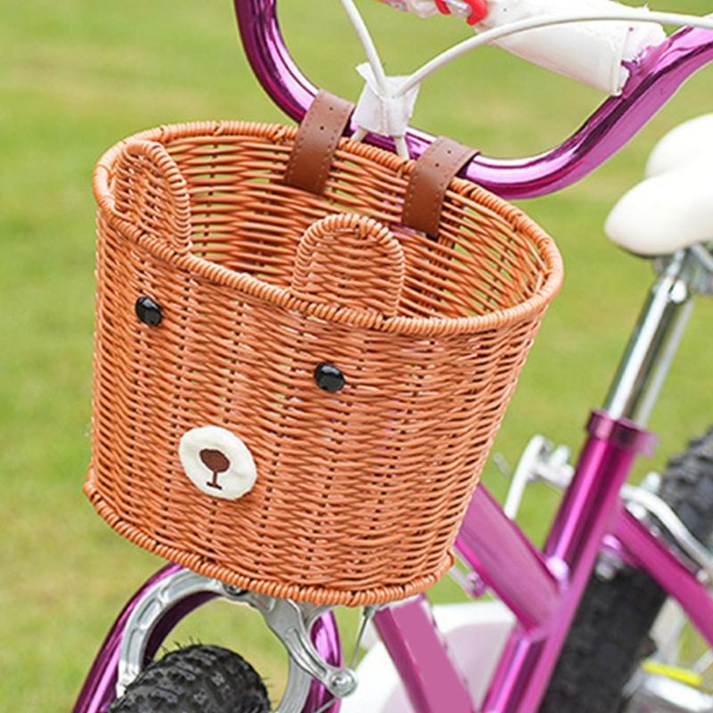 Boys Girls Bicycles Basket Adjustable Plastic Woven Tricycle Basket Bicycles Front Handlebar Basket Easy to Install