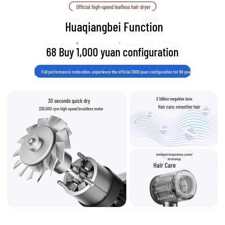 High-Speed Leafless Hair Dryer with Negative Ion Technology for Home Salon Care