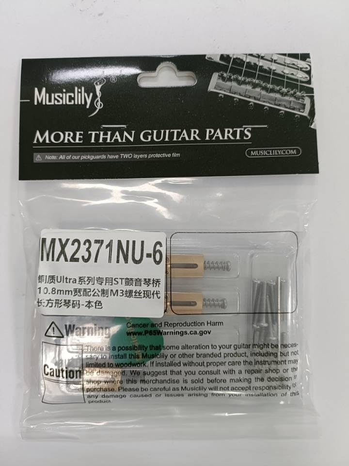 Musiclily Ultra 10.8mm Brass Bridge Saddles for Strat/Tele Electric Guitars, Original Color (Set of 6)