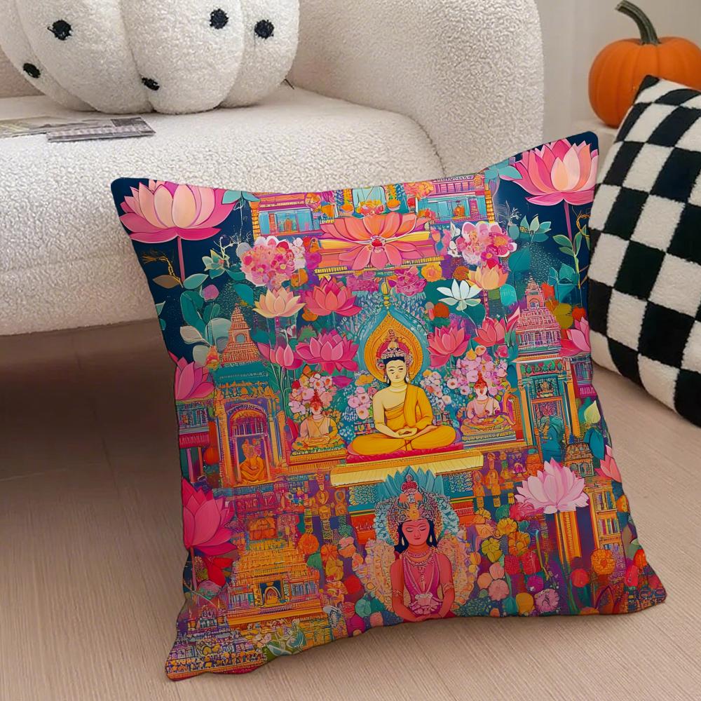 Traditional Indian BBuddhism BBuddha Cushion Cover Throw Pillow Cover Hidden Button Durable Polyester Chair Cushion