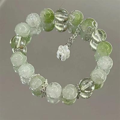 Simple Green Popcorn Crystal Bracelet For Women Girls Korean Ins Flower Fox Feather Tassel Bracelets Friendship Jewelry Gifts
