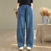 Herfst Retro Plus-size Dames Denim Los en Dun Negenpunts Harlan Broek Elastische Taille Donkere Wassing Wijde Pijp Jeans