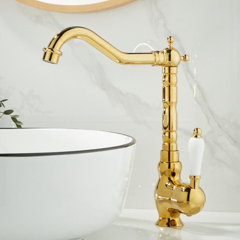 European Style Gold Basin Faucet Chrome Hot and Cold Mixers Antique Wash Basin Faucet Taps The Basin 360 Rotating Faucet