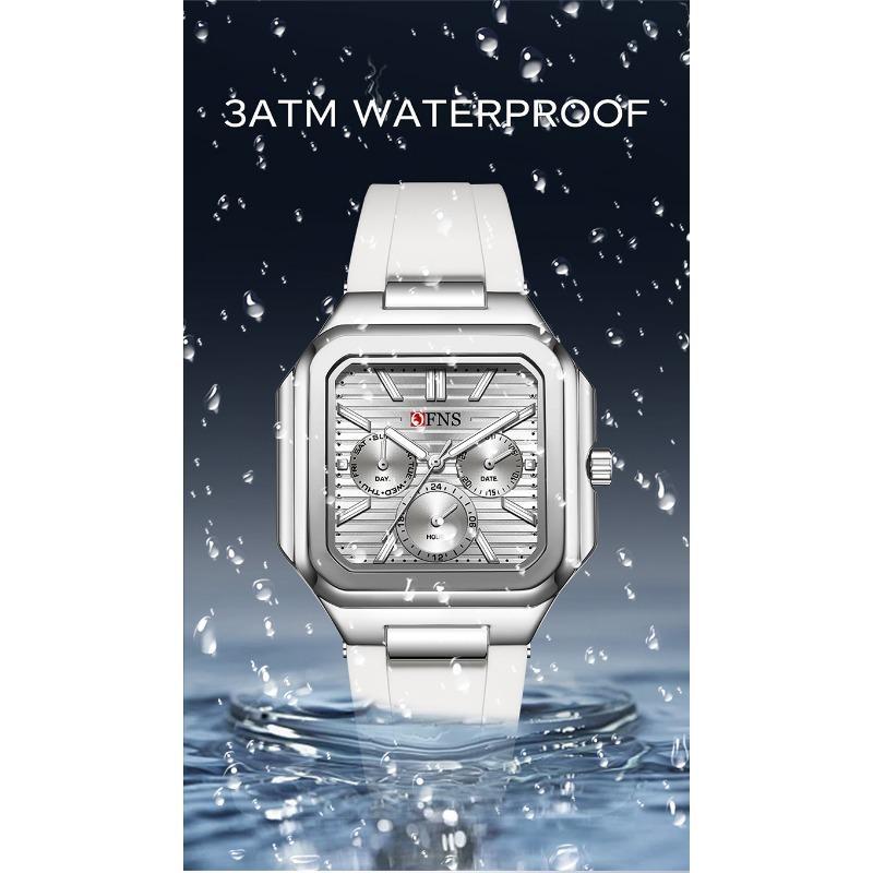 OFNS Herrenuhren Hochwertiges Leder Lässige Quadratische Armbanduhren Kalender Wasserdicht Business Mode Herren Chronograph Uhr