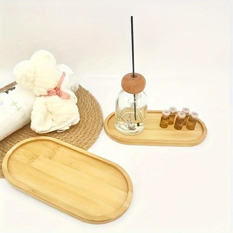 Bamboo Serving Tray, Round Tea Tray for Bathroom Counter, Wooden Vanity Organizer for Decor, Coffee Snack Candle Display