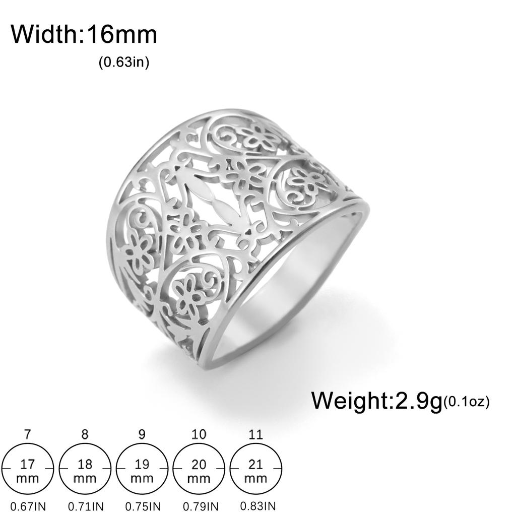 Lucktune Filigree Flower Rings Stainless Steel Women's Finger Rings Lucky Gold Flower of Life Jewelry Party Birthday Gifts