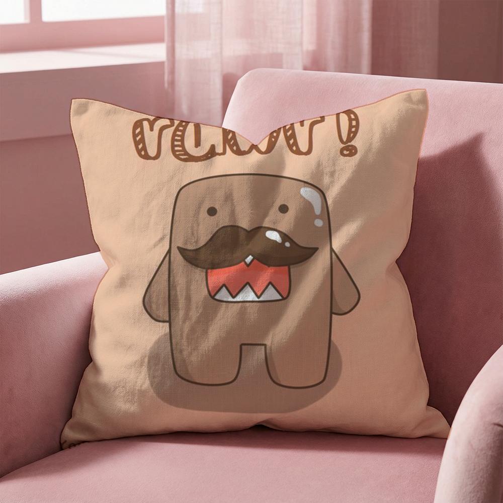 Cartoon Funny Domo-kun Cushion Cover Multi-Scene Pillow Cover for Home & Car - Reversible, Soft & Durable for Daily Use
