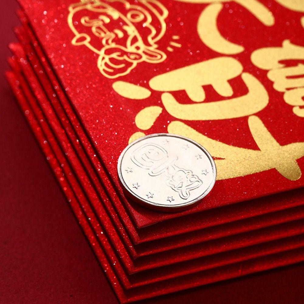 6pcs Paper Red Packet Cartoon Luck Pocket New Year Blessing Red Envelope Bag  New Year