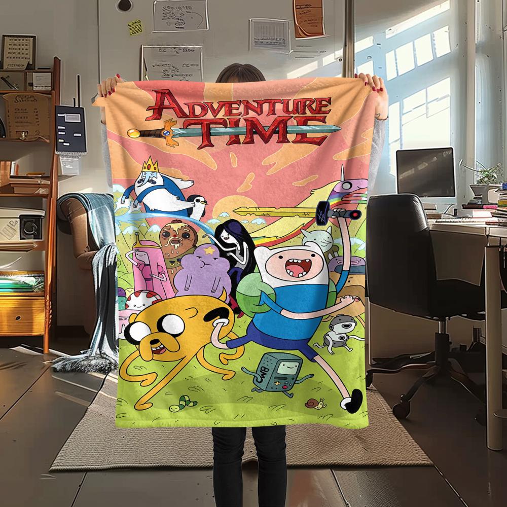 1PC Adventure Time Print Flannel Blanket, High Quality All Seasons, Home Decor, Warmth and Comfort, Perfect for Christmas Gifts