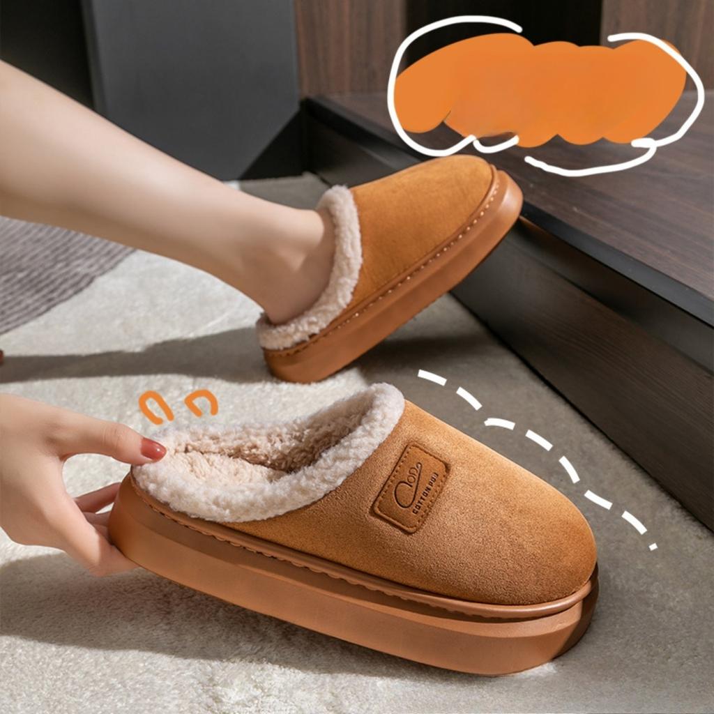 Thick Soled Woolen Slippers for Women, Outdoor Wear In Autumn and Winter, Suitable for Indoor Home Use, with Anti Slip and Plush Fabric for Men