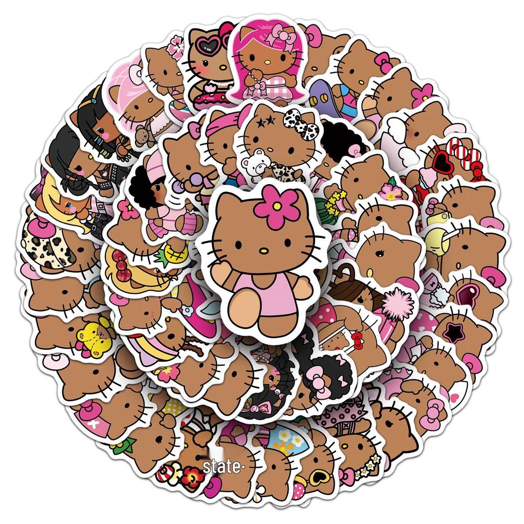 50 יחידות מדבקות KT Cat עור שחור - גרפיטי אופנתי, קישוט מגניב למארזי טלפון, עיצובי Sanrio