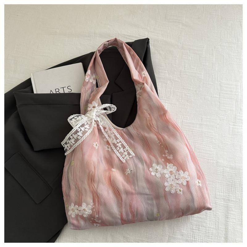 

Bow lace small fresh embroidery literary small fresh fairy bag shoulder handbag vest women s bag Without pendant розовый