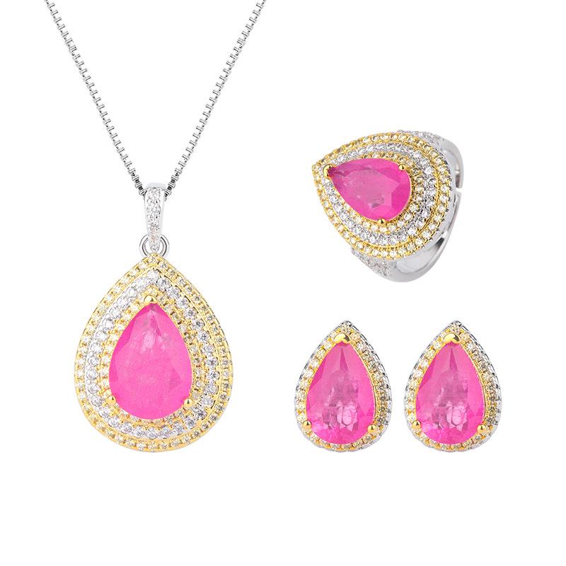 Jewelry Copper Bottom Gold-Plated Wind Simulation Color Treasure Color Separation Electroplating Pendant Set