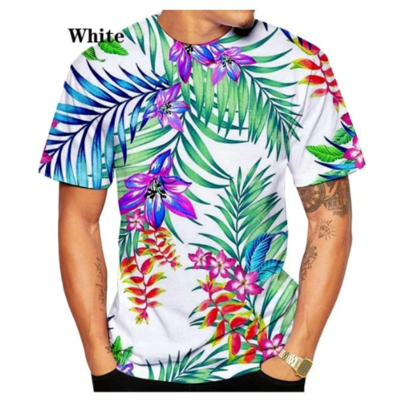 BOLIV MODA Heren 3D Geprint T-shirt Hawaiiaanse Mouw Palmbomen Patroon Print Korte Mouw Ronde Hals Pullover Casual Top 5XL