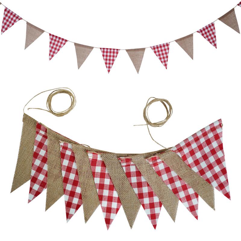12-Piece Checkered Fabric Triangular Decorative Banner