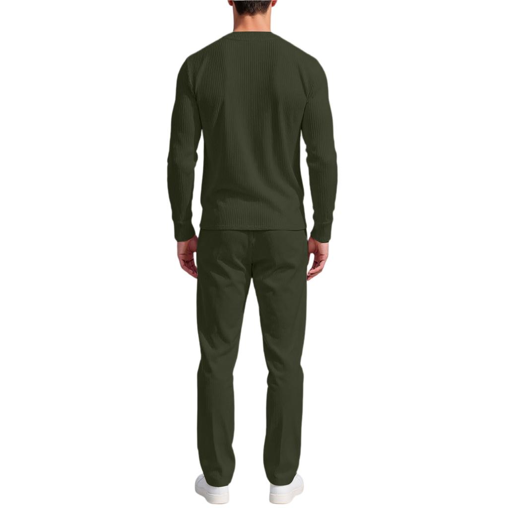 Men  Trend  Fashion  Leisure  Round Neck  Button  Upper Garment  Trousers  Set
