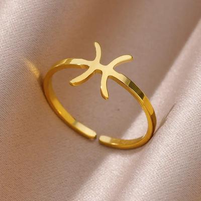 12 Constellation Zodiac SignRings for Women Gold Plated Cancer Aries Virgo Stainless Steel Ring Christmas Jewelry Free Shipping