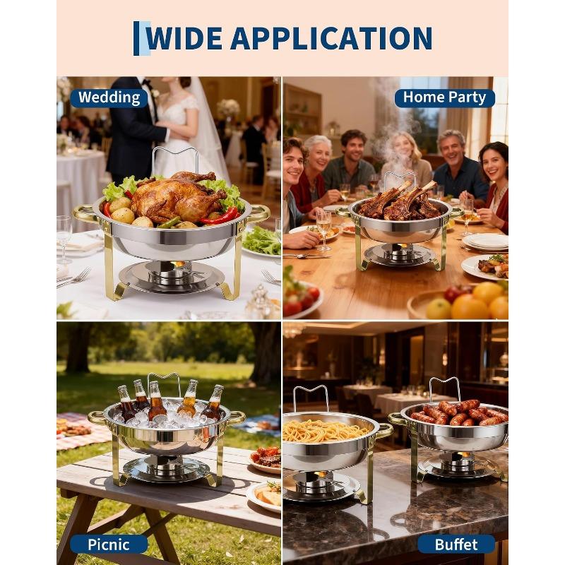 Chafing Dishes for Buffet, Buffet Servers and Warmers , Round Chafing Dishes with Glass Lid, Stainless Steel Food Warmers for Parties, Banquet