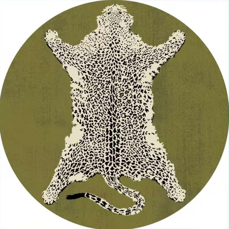 Light Luxury Bedroom Decor Round Carpet Thickend Plush Bedside Floor Mat Fluffy Soft Rug Leopard Pattern Carpets for Living Room