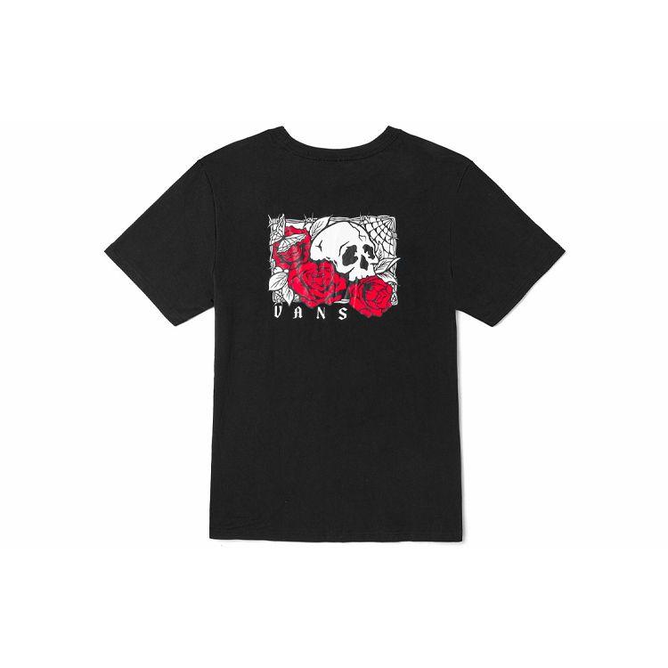 

Vans Black Skull Rose Print Casual Crew Neck Short Sleeve T-Shirt Men Tops VN0A54J4BLK L