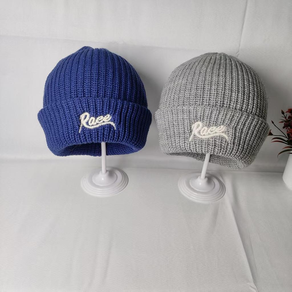 American casual embroidery letter wool knitted hat for men and women new autumn and winter fashion big head circumference ear protection hat