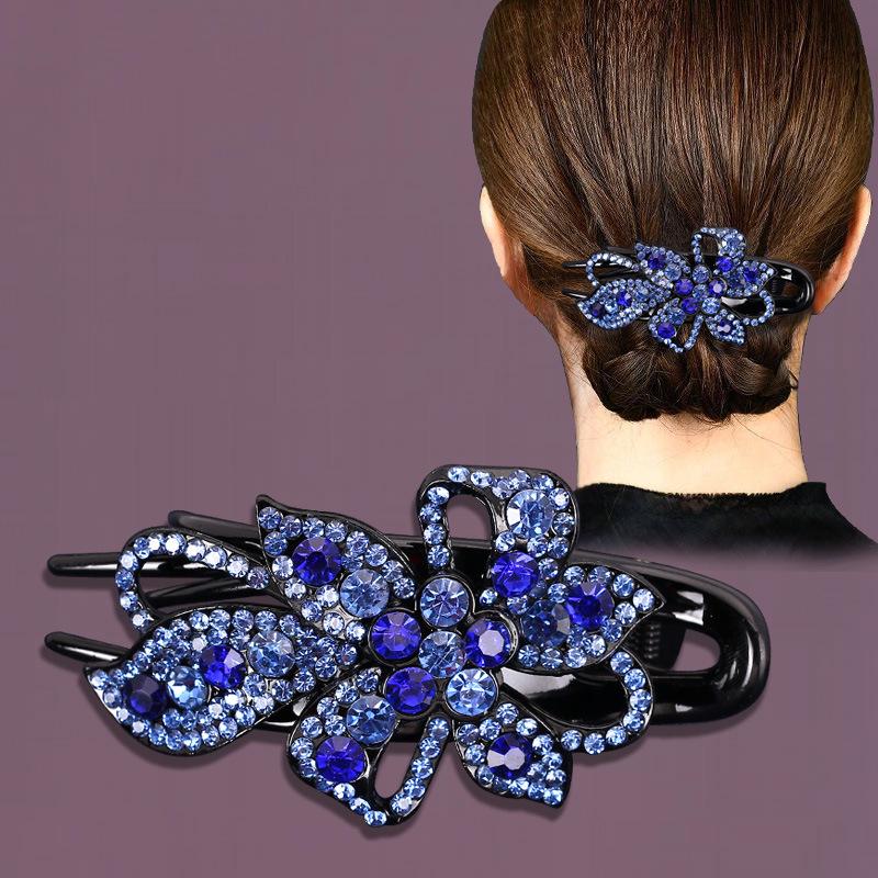 Pince à cheveux coréenne rétro à strass - Grand style bec de canard pour chignon