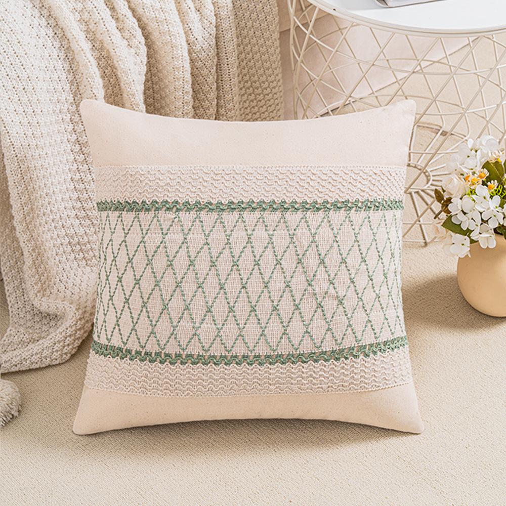 Cotton Thread Splicing Pillow American Pastoral Style Living Room Sofa Pillow Woven Cushion Retro Imitation Cotton Linen Pillow Case