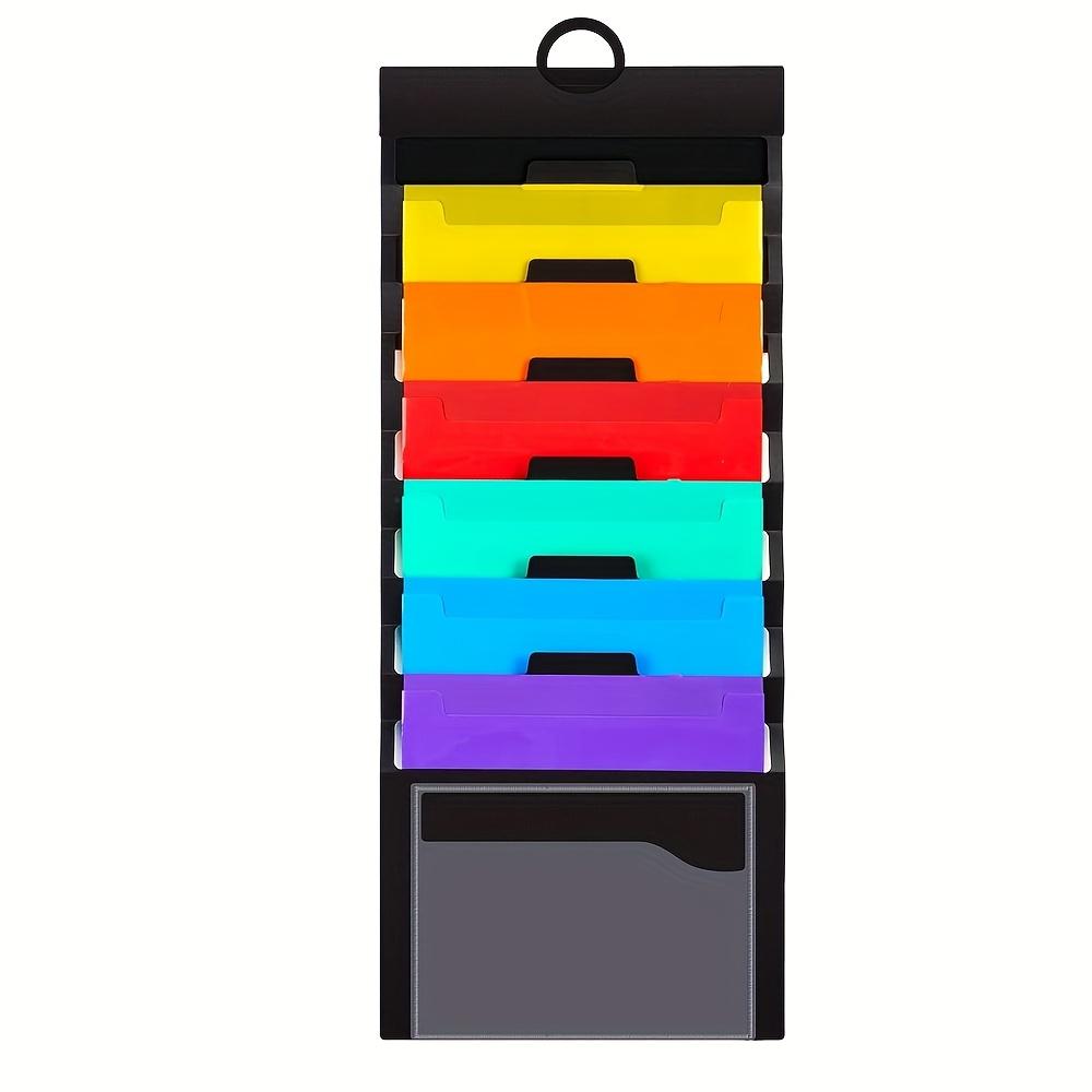 

1pc Multicolor Hanging File Folders with 6 Pockets 36in, Over Door Wall Mount Organizer, Office Document Storage Solution