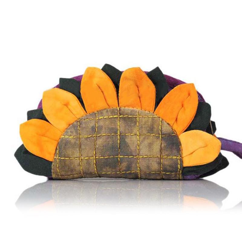 SCIONE Ethnic Style Tie-dyed Fabric Sunflower Coin Purse Love Flower Handbag Mini Coin Storage Bag