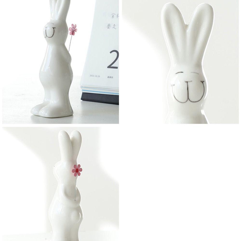 3pcs Ceramic Couple Rabbit Figurine Handicraft Bunny Statue White Rabbit Ornament Bedroom