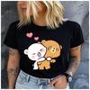 Unisex Polyester 100% Love Bear Print Loose Round Neck Casual Short Sleeve T-Shirt Fashion Summer Top