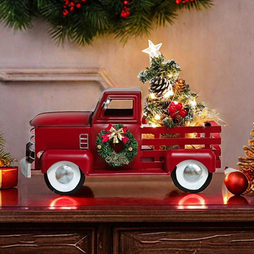 Truck Christmas Tree Statue Collection Tabletop Ornament Farm Truck with Pine Tree for Bedroom Living Room Desk Farmhouse Mantel