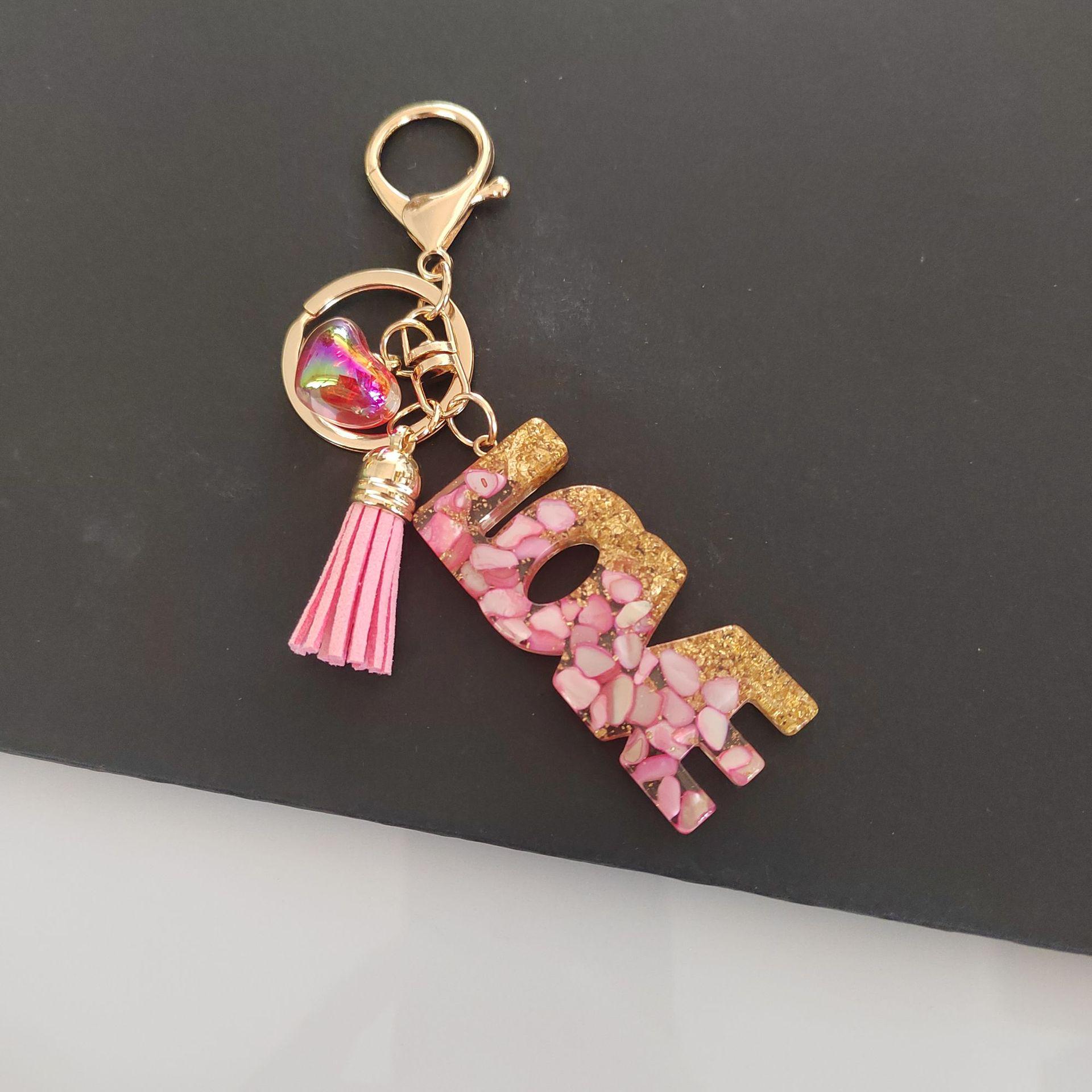 Cross-Border Hot LOVE Letter Tassel Sequin Keychain Charm - Epoxy Resin Pendant, European & American Style LOVE Keychain
