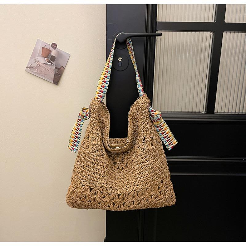 

Вязаная сумка из соломы большой вместимости, женская летняя новая, для отпуска, вязаная сумка, ленивый ветер, на плечо, для поездок на работу, сумка-тоут