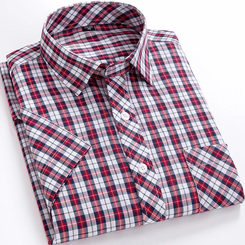 2026 Summer Thin Plaid  Men's Shirts Short Sleeve  Plus Size Cotton Soft Comfortable Young Casual Social Shirt Clothing