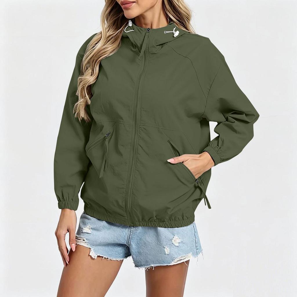 Women's Casual Zip-Up Hooded Windbreaker Jacket Lightweight for Outdoor Hiking Travel