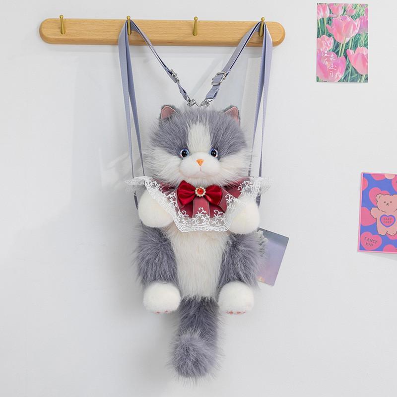 Cat Plush Backpack With Bowknot Design For School And Travel Gifts For Girls And Boys