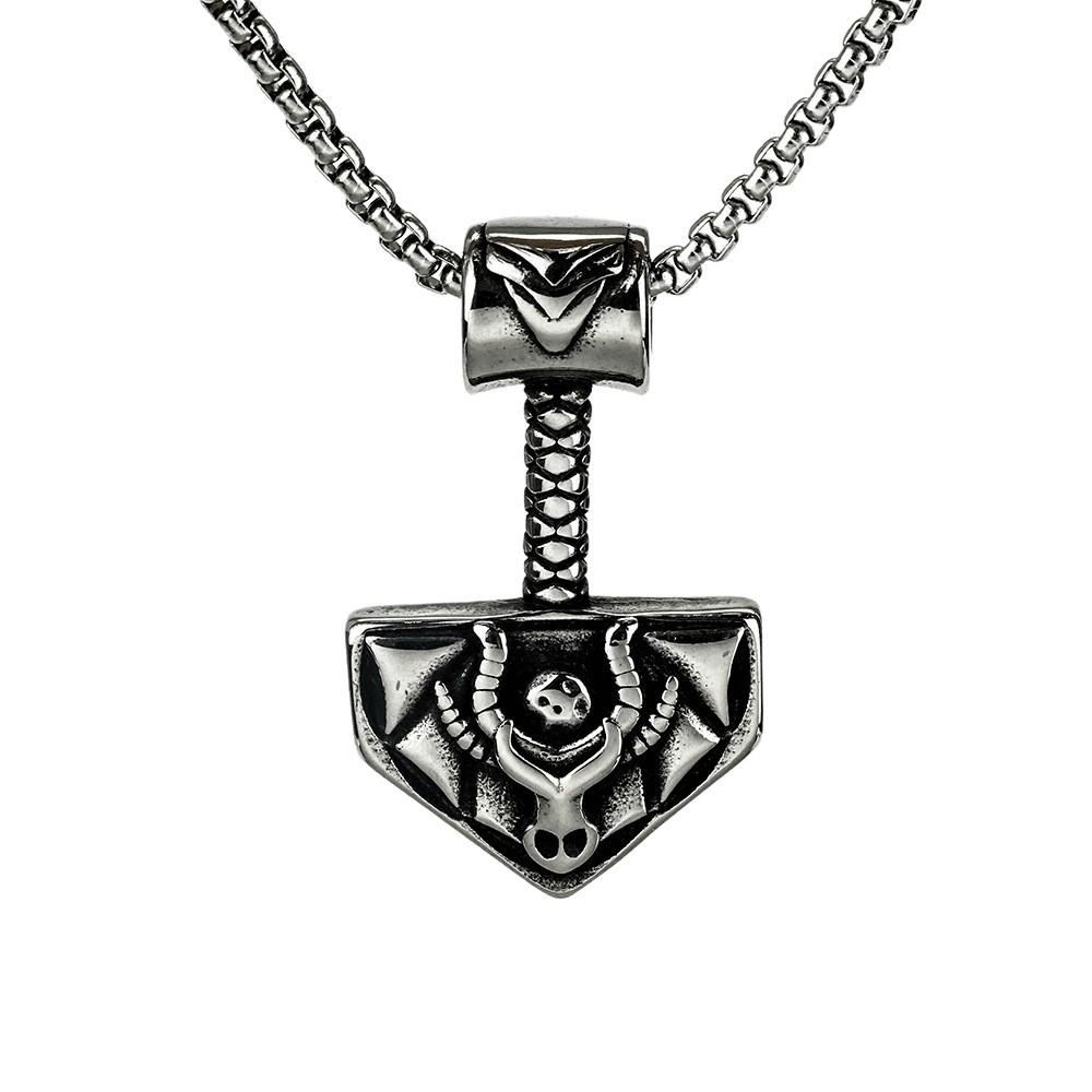 Titanium Steel Thor's Hammer Pendant Necklace - Nordic Viking Retro Design