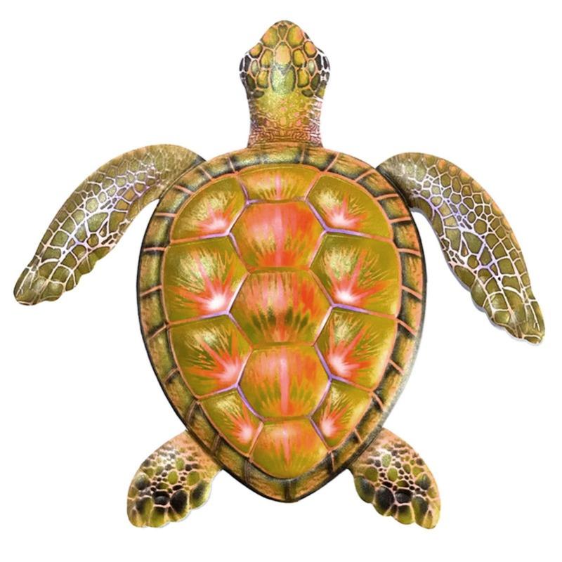 Kovová želva z oceánské série Vnitřní Venkovní Obývací pokoj Barevná závěsná socha Železné umění Nástěnná dekorace Domov Zahrada Dárek