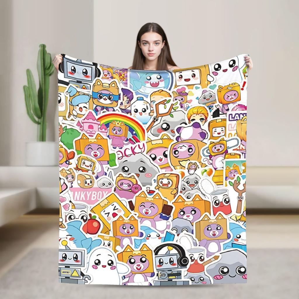 Foxy Boxy and Rocky Lankybox Blanket Soft Warm Novelty Plush Throw Blanket For Couch Bed Camping Flannel Bedspread Bed Cover