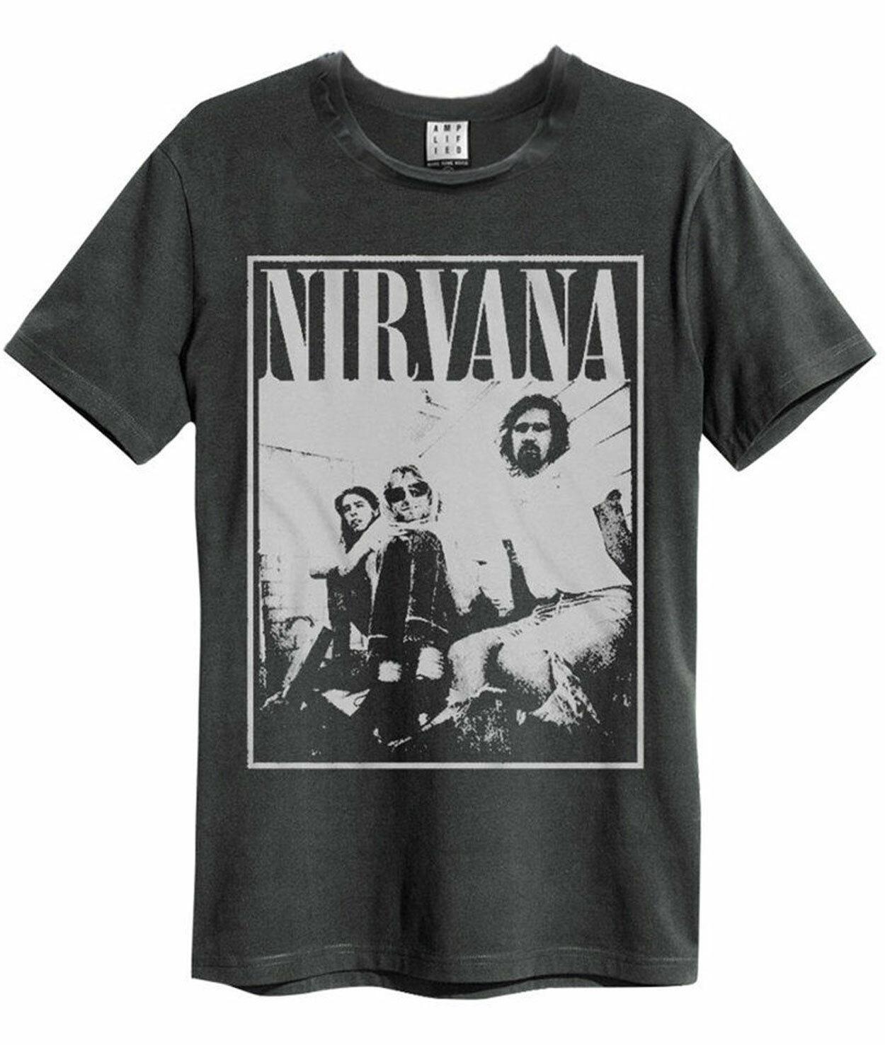 Amplified Nirvana Group Shot Mens Charcoal T Shirt Nirvana Amplified T Shirt Tee XXXXL