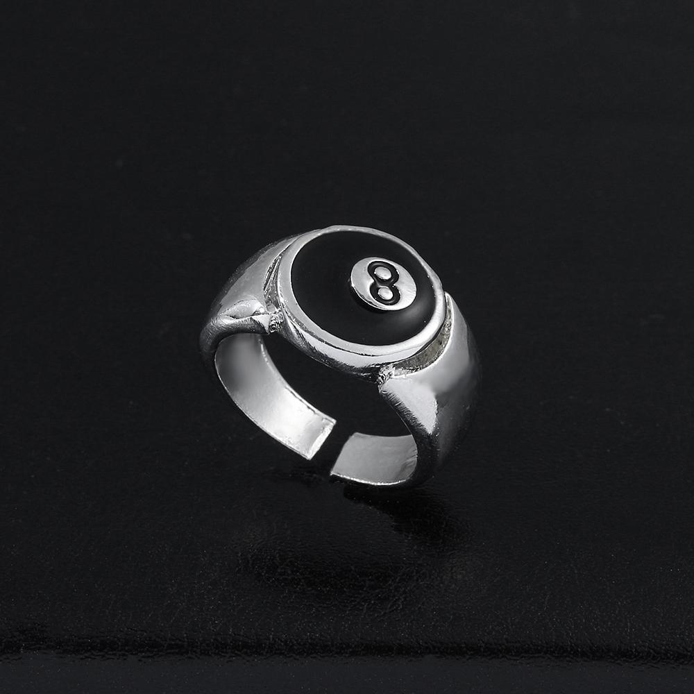 Punk Style Billiard Number Black 8 Opening Adjustable Rings Metal Alloy Rings Fashion Hip Hop Rock Jewelry For Women And Men