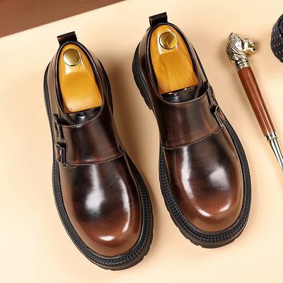 Scarpe da Uomo Autunnali alla Moda Retro in Pelle con Punta Grande Lucida Marca Fibbia Comode con Suola Spessa Scarpe Casual Scarpe Trendy da Uomo