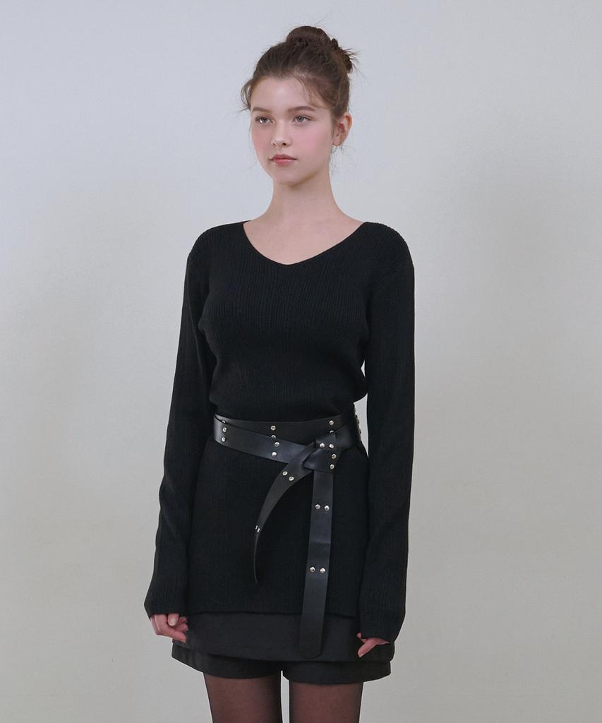 MICANE Grady V-Neck Knit-Belt Set