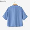 ZANZEA Women Casual Turn Down Collar Short Sleeve Loose Stripe Blouse